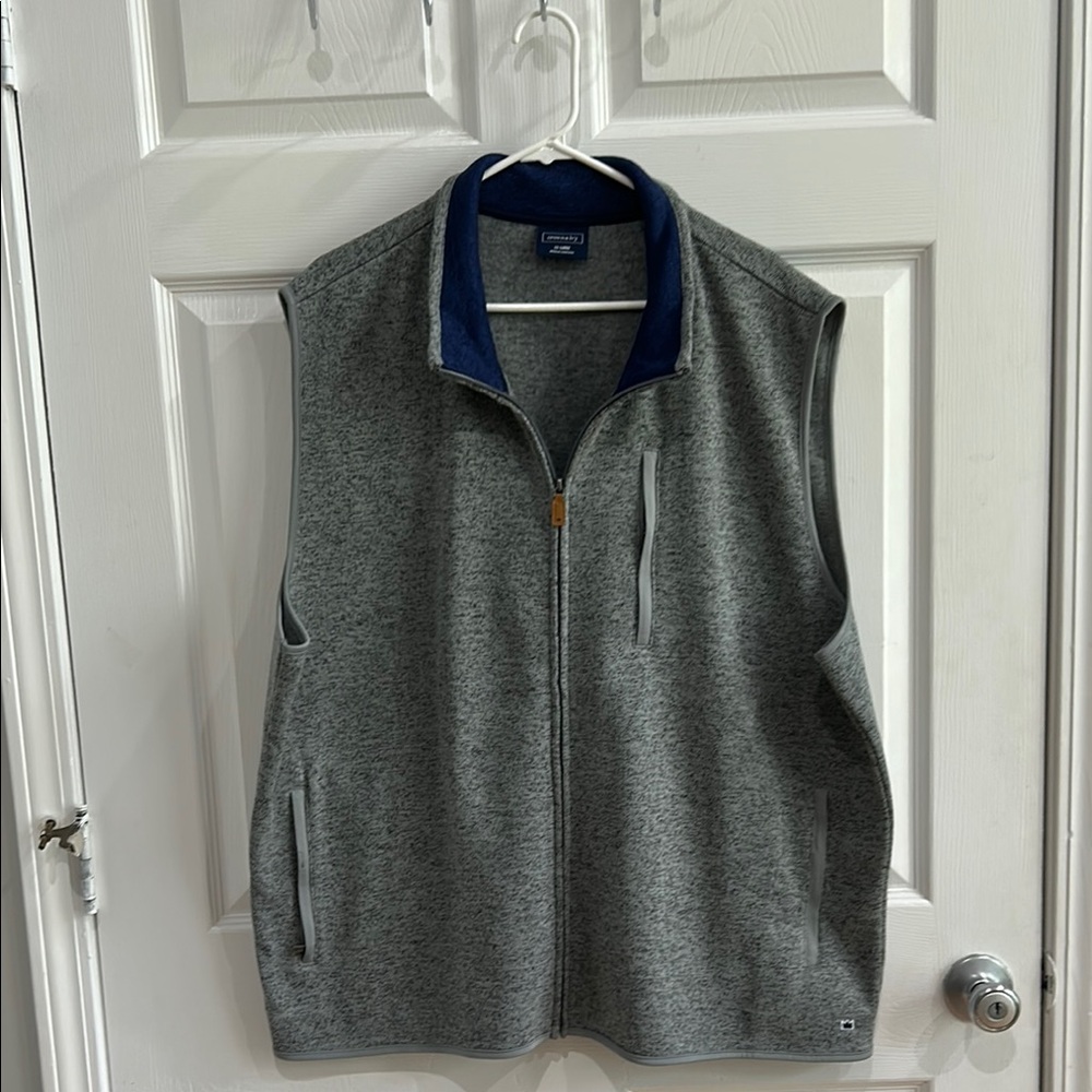Gray Zip-Up Vest with Blue Collar